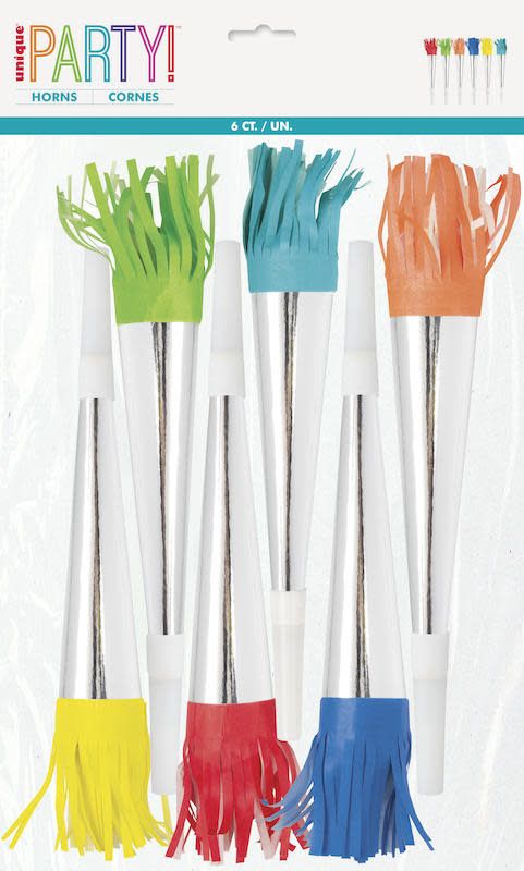 6CT FOIL HORNS WITH FRINGE