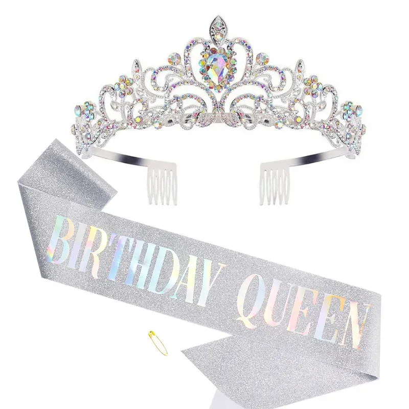 BIRTHDAY QUEEN  TIARA AND SASH SILVER