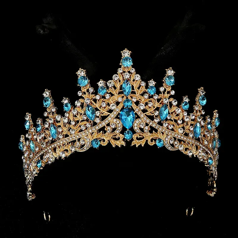 GOLD TIARA WITH LIGHT BLUE STONES