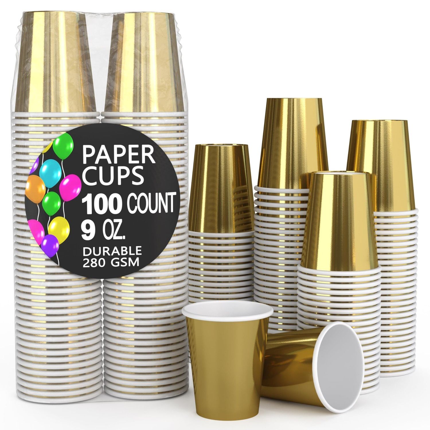 100CT 9oz  PAPER CUPS METALLIC GOLD