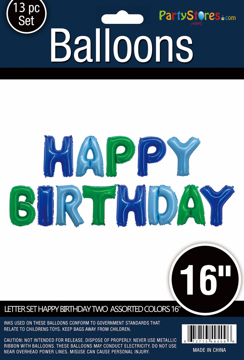 16in HAPPY BIRTHDAY AIR FILLED FOILS BLUE &amp; GREEN