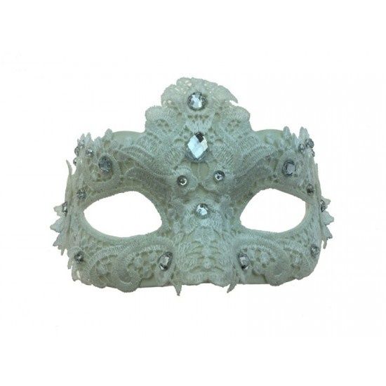 LACE MASK WITH GEMS WHITE