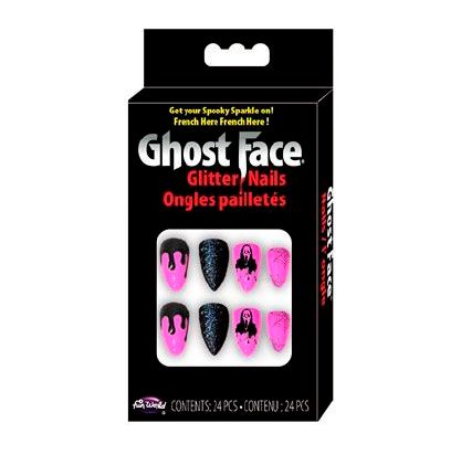 GHOST FACE GLITTER NAILS PINK