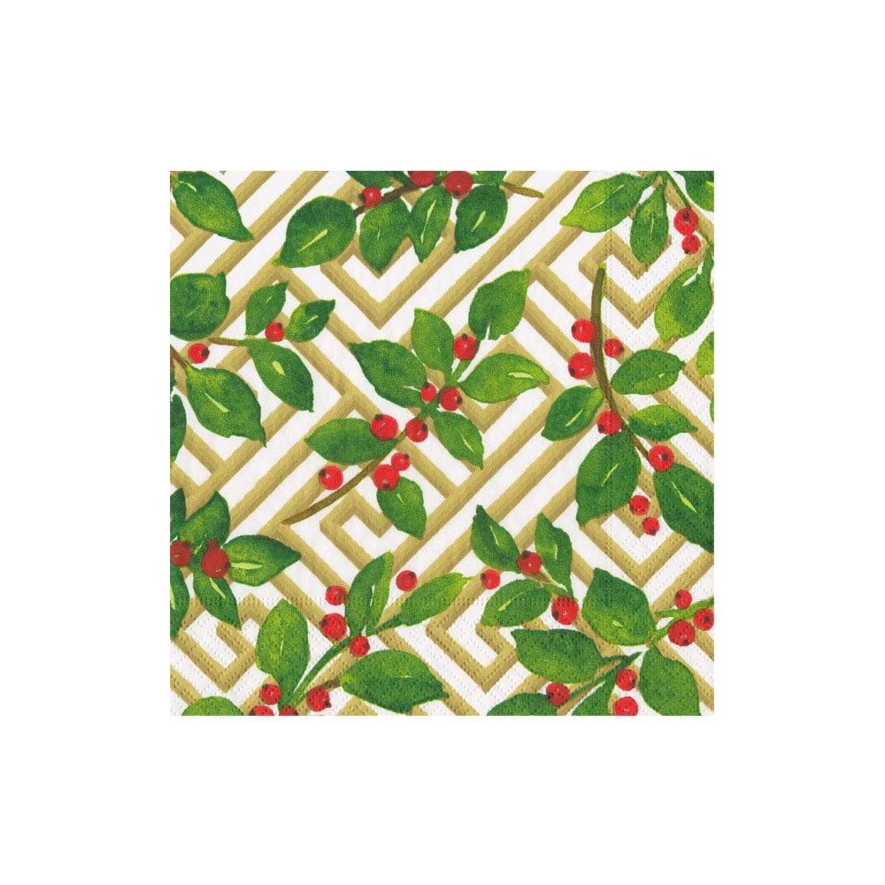 HOLLY AND FRETWORK WHITE - NAPKIN COCKTAIL
