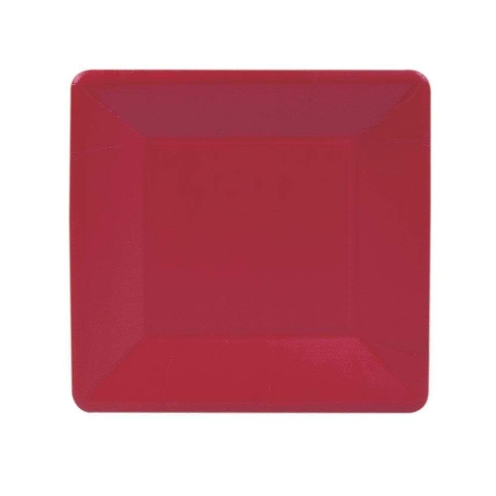 GROSGRAIN BORDER RED  SQ - SALAD/DESSERT PLATES SQUARE