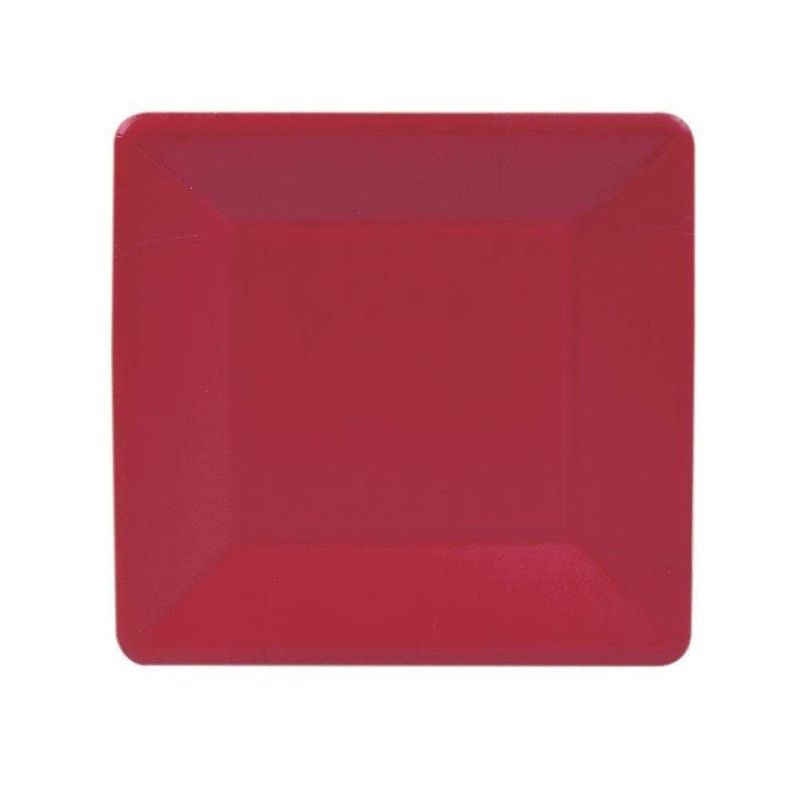 GROSGRAIN BORDER RED  SQ - SALAD/DESSERT PLATES SQUARE