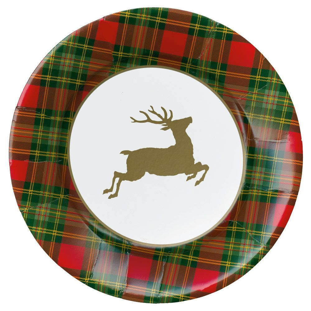REINDEER TARTAN RED - DINNER PLATES