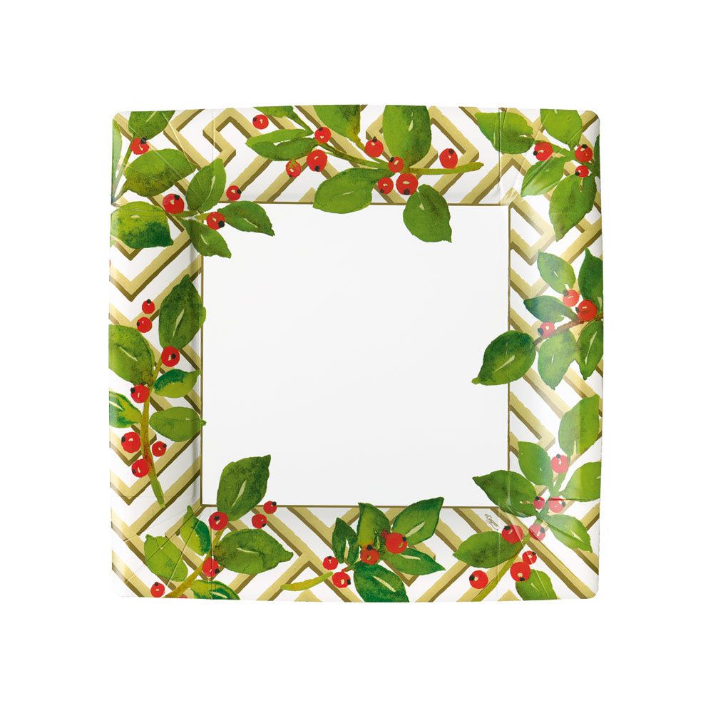HOLLY AND FRETWORK WHITE  SQ - SALAD/DESSERT PLATES SQUARE