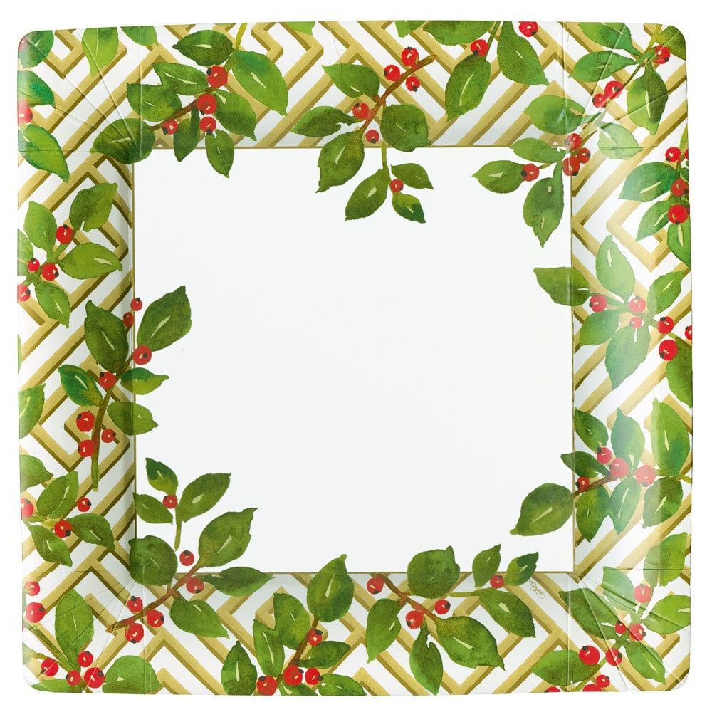 HOLLY AND FRETWORK WHITE  SQ - DINNER PLATES SQUARE