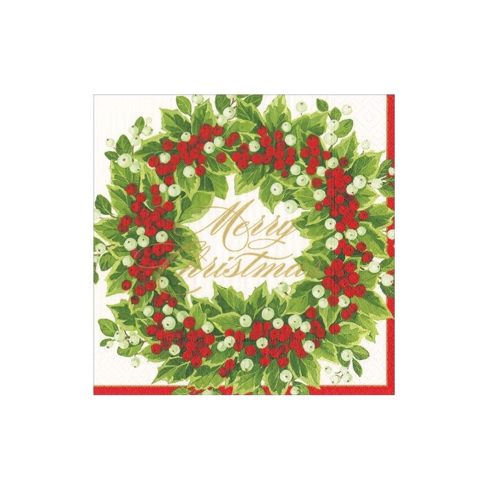HOLLY AND BERRY WREATH MERRY CMAS - NAPKIN COCKTAIL