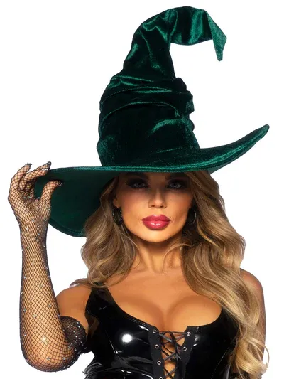 VELVET WITCH HAT GREEN