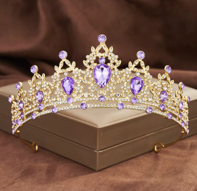 GOLD TIARA WITH LIGHT PURPLE STONES