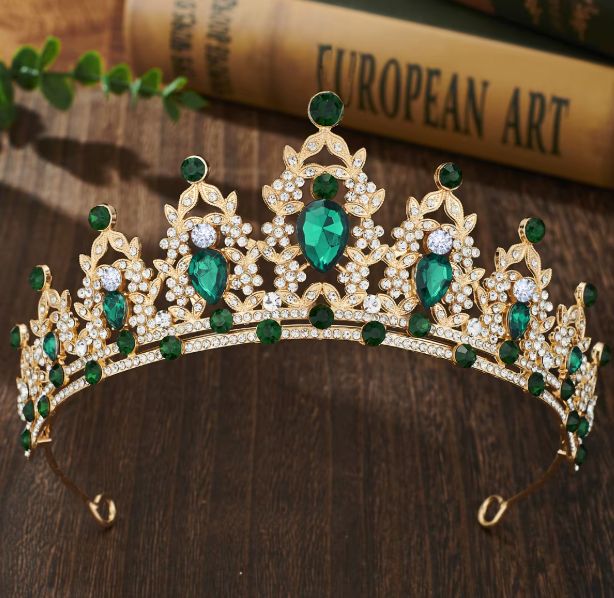 GOLD TIARA WITH GREEN STONES