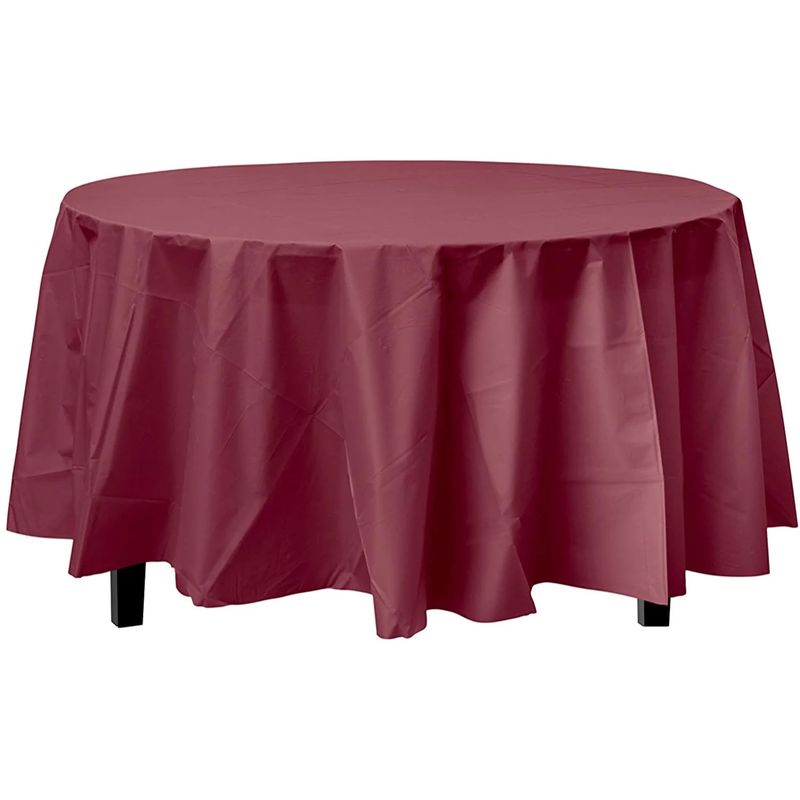 Burgundy Round Plastic Table Cover - 84in