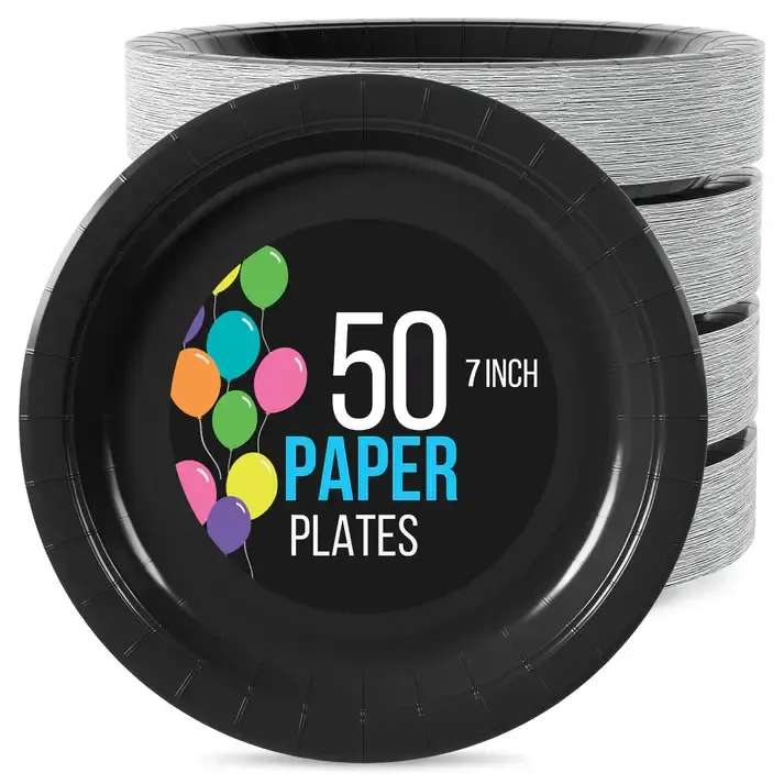 50CT 7in PAPER PLATES BLACK
