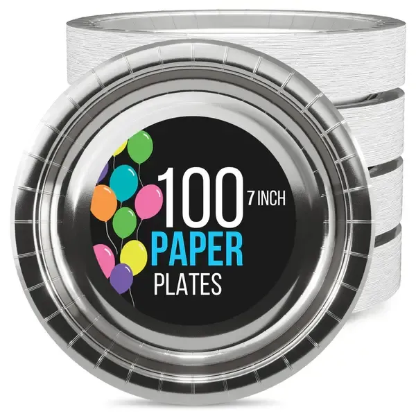 100CT 7in PAPER PLATES REFLECTIVE SILVER