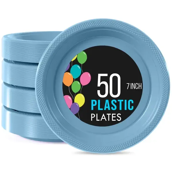 50CT 7in PLASTIC PLATE LIGHT BLUE