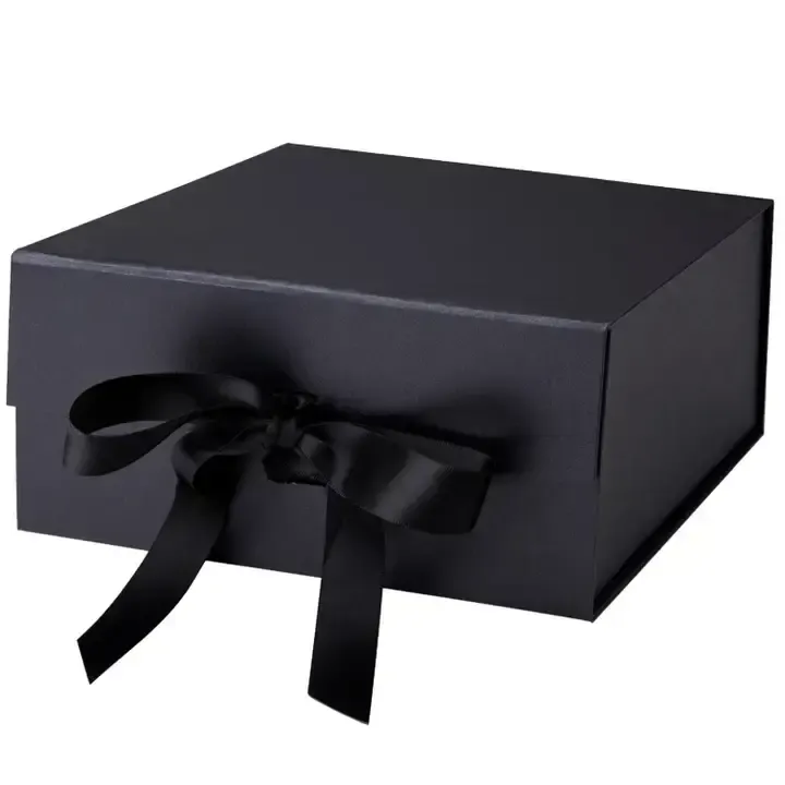 8X8X4 REUSABLE GIFT BOX BLACK W/RIBBON