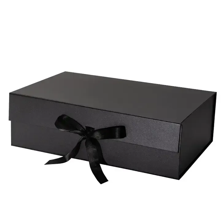 14X9X4.3 REUSABLE GIFT BOX BLACK W/RIBBON