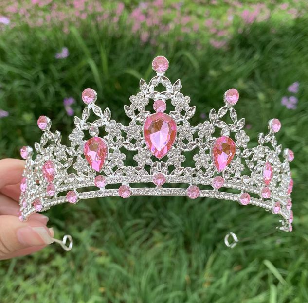 SILVER TIARA WITH LIGHT PINK STONES