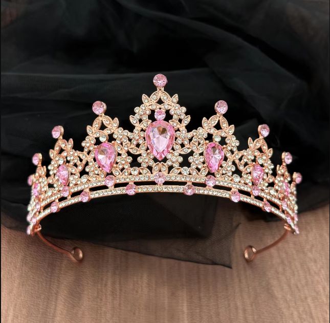 ROSE GOLD TIARA WITH PINK STONES