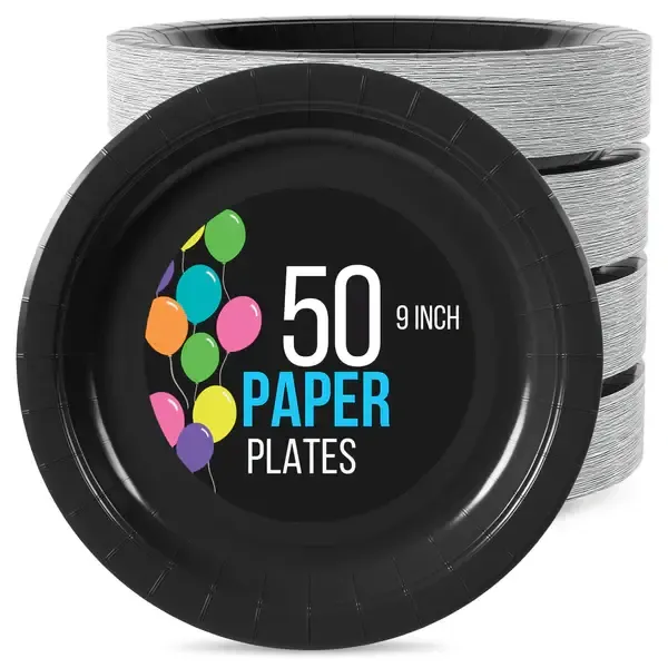 50CT 9in PAPER PLATES BLACK