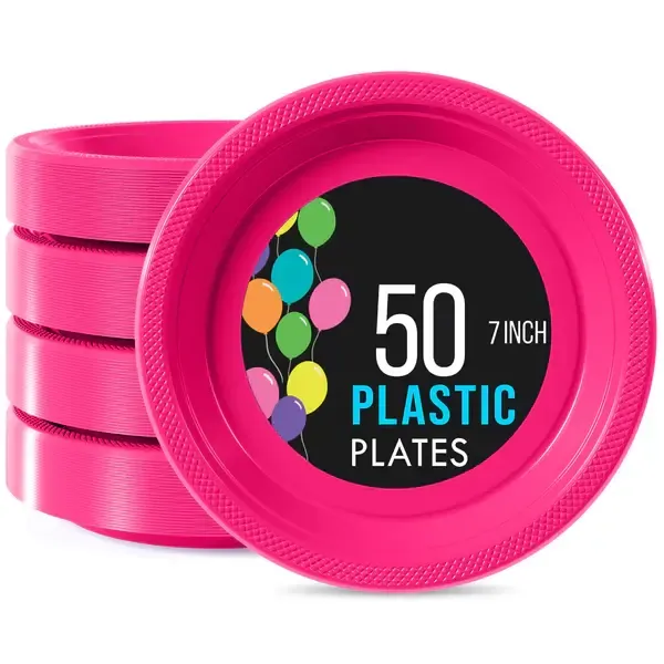 50CT 7in PLASTIC PLATE CERISE