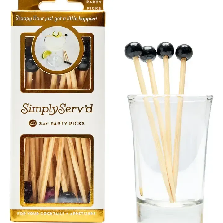 40CT 3.5in COCKTAIL PICKS BLACK BALL