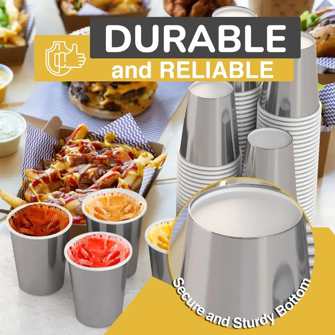 50CT 9oz PAPER CUPS METALLIC SILVER