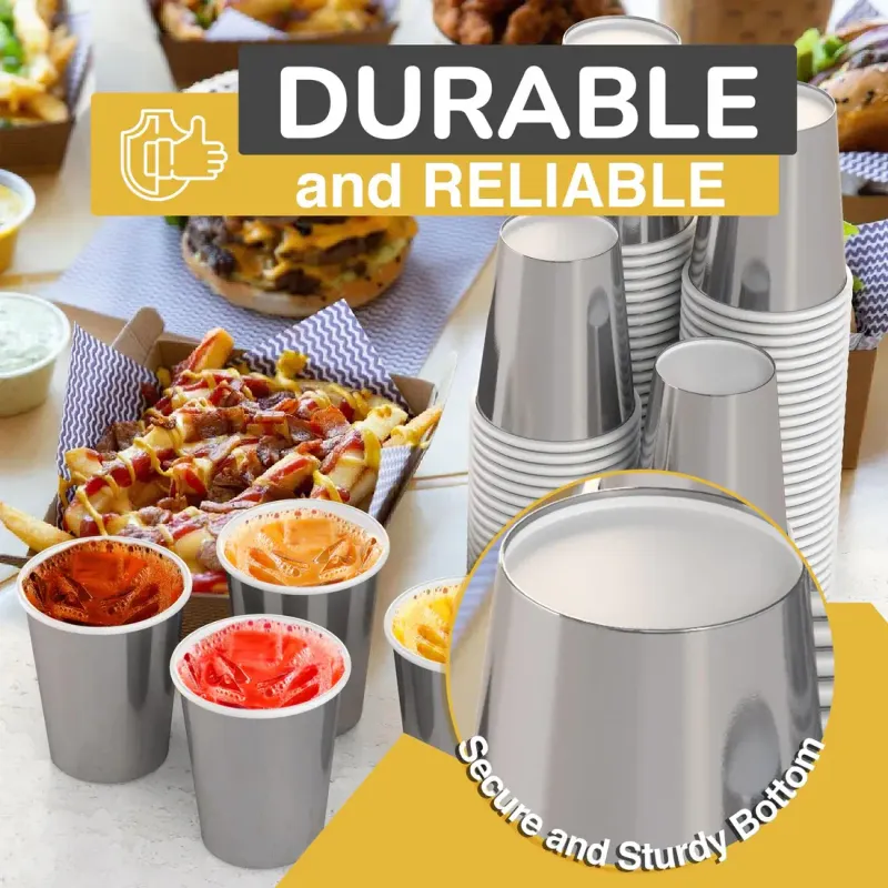 50CT 9oz PAPER CUPS METALLIC SILVER