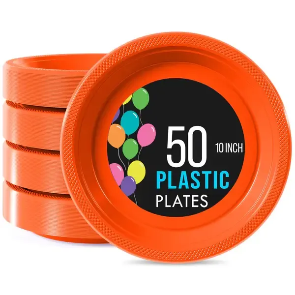 50CT 10in PLASTIC PLATES ORANGE