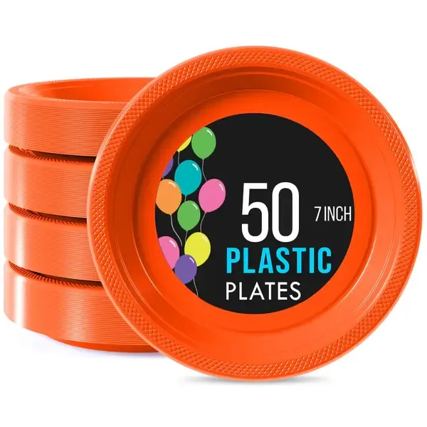 50CT 7in PLASTIC PLATE ORANGE