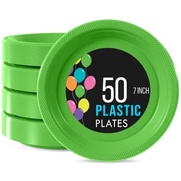 50CT 7in PLASTIC PLATE LIME GREEN