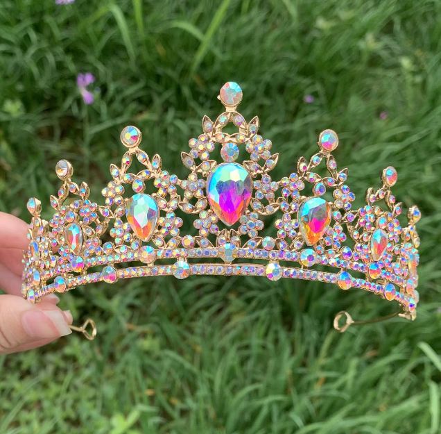 SILVER TIARA WITH IRIDESCENT STONES