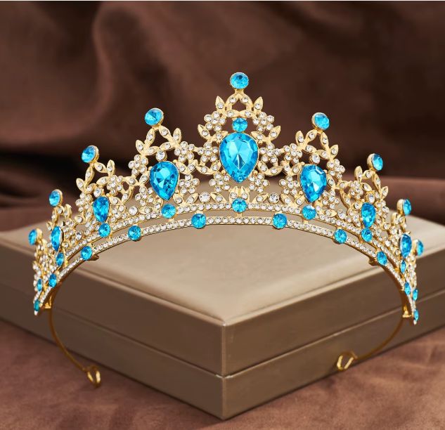 GOLD TIARA WITH LAKE BLUE STONES