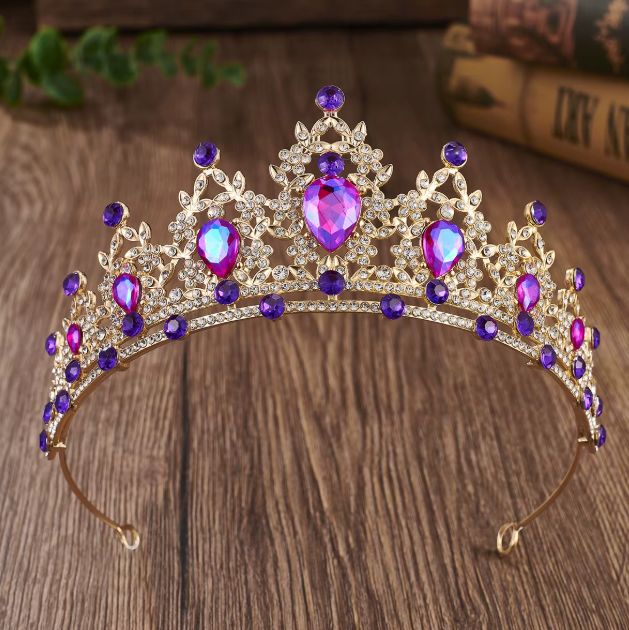 GOLD TIARA WITH VIVID PURPLE STONES