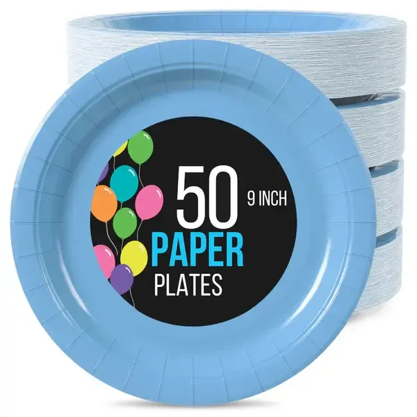 50CT 9in PAPER PLATES LIGHT BLUE