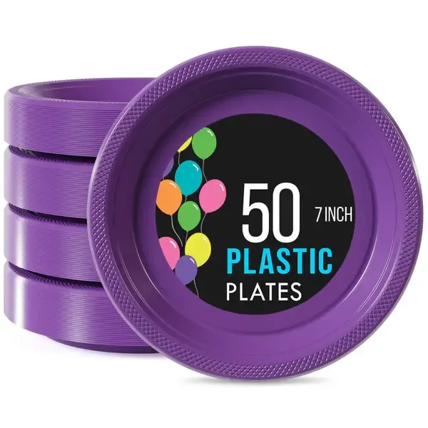 50CT 7in PLASTIC PLATE PURPLE