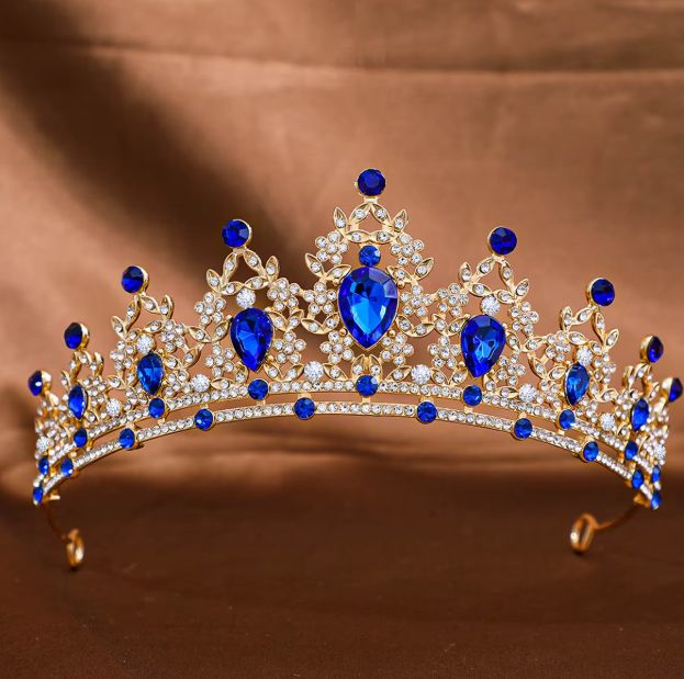 GOLD TIARA WITH SAPPHIRE BLUE STONES
