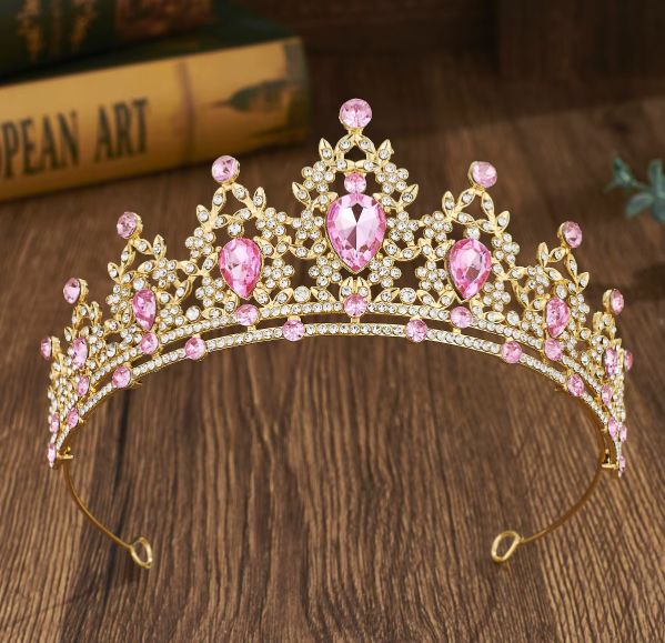GOLD TIARA WITH LIGHT PINK STONES