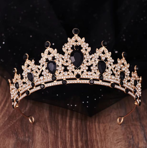 GOLD TIARA WITH BLACK STONES