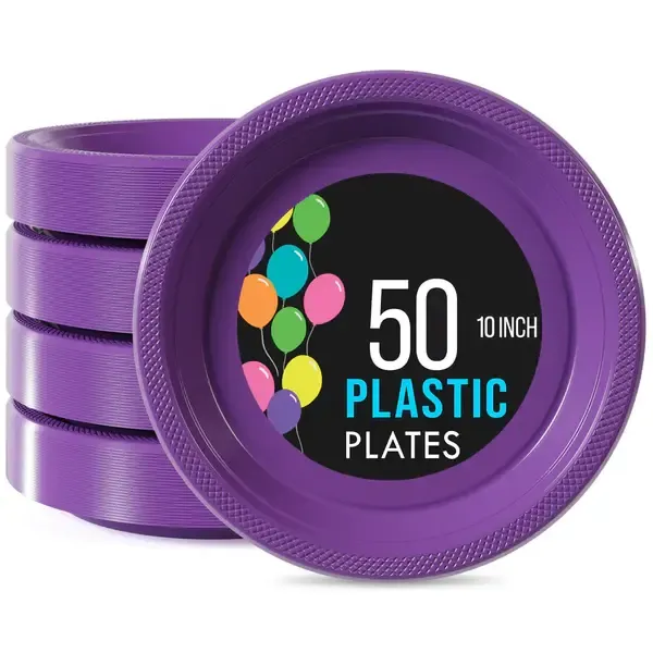 50CT 10in PLASTIC PLATES PURPLE