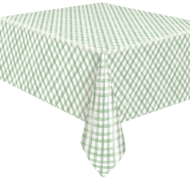 FLANNEL BACK TABLE COVER GREEN GINGHAM