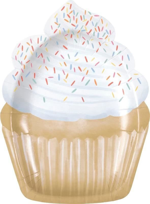 8CT 6.75inX9.2in CUPCAKE SHAPED GOLD CELEBRATION