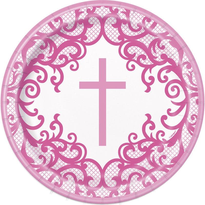 8CT 9in FANCY PINK CROSS