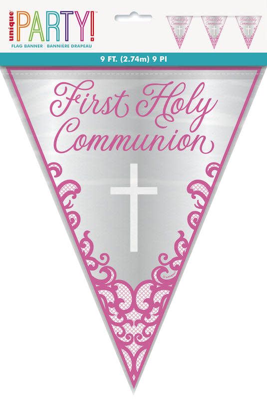 9FT FLAG BANNER FANCY PINK CROSS