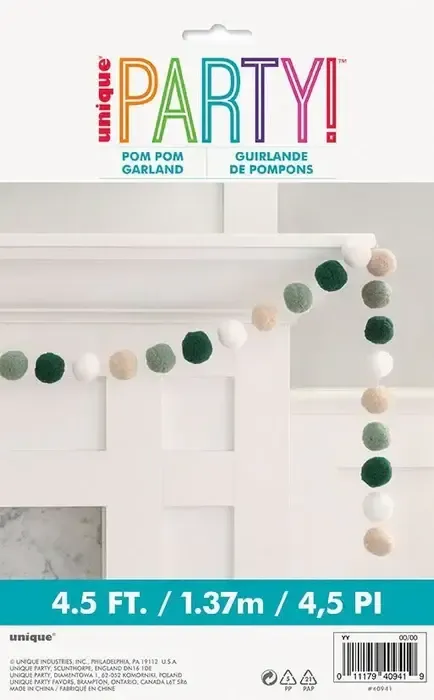 4.5FT FELT POM POM GARLAND BOTANICALS