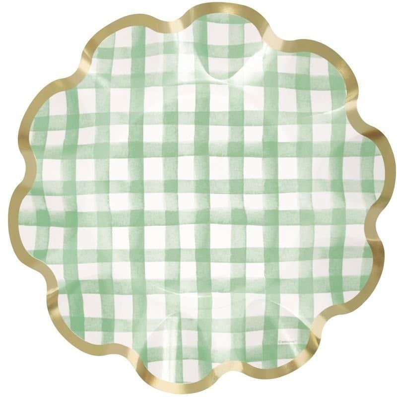 8CT 8.25in GREEN GINGHAM