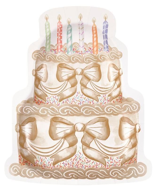 8CT 8.25inX10in CAKE SHAPED GOLD CELEBRATION