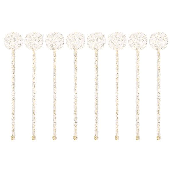 8CT PLASTIC GOLD GLITTER DRINK STIRRERS